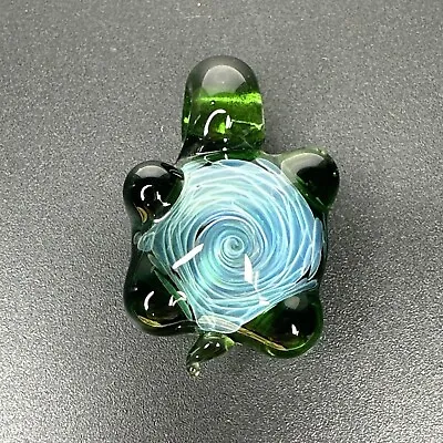 Handmade Art Glass Sea Turtle Pendant Blue Vortex Handblown Boro Focal Bead Gift • $44.99