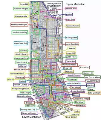 MANHATTAN NEIGHBORHOOD MAP New York City Glossy Poster Picture Photo Print • $18