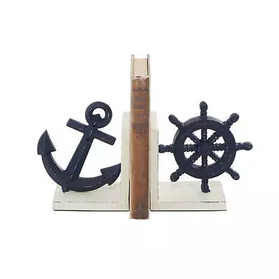 6  Anchor And Ship Wheel Blue Metal Bookends (Set Of 2) • $25.44