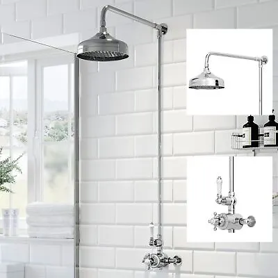£138.97 • Buy Traditional Thermostatic Mixer Shower Set Round Chrome Crosshead Exposed Valve