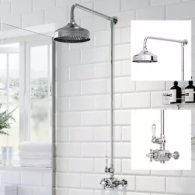 £134.96 • Buy Traditional Thermostatic Mixer Shower Set Round Chrome Crosshead Exposed Valve