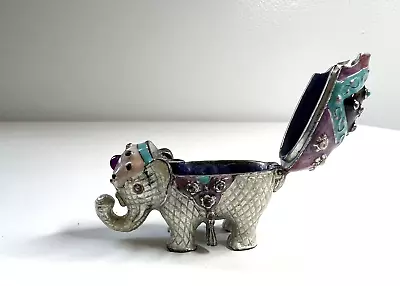 Vtg MONET Jeweled & Enameled Metal Collectible Elephant Trinket Box Hinged  • $8.75