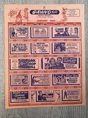 Vintage Grand Theater Movie Playbill Shows Playing Flyer  January 1960 Fabian • $15.66