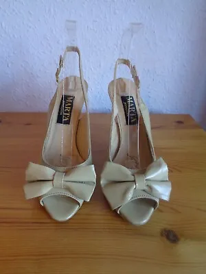 Slingback Beige Size 5 Marta Jonsson Patent Leather Peep Toe Bow • £8