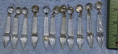 *Lot Of TEN (10) - Vintage Crystal GLASS Chandelier Prisms - Odd Style LONG STEM • $35.77