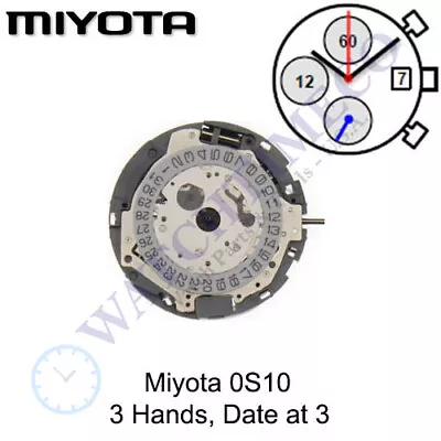 Genuine Miyota 0S10 Watch Movement Japan 3 Hands Date At 3 • $32.94