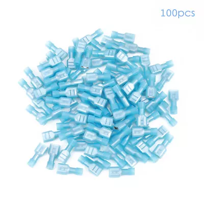 100Pcs Fully Insulated Blue Female Quick Disconnects Spade Connector 1/4  US • $8.99