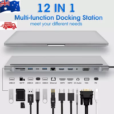 $80.99 • Buy 12 In 1 Type C Docking Station USB3.1 Hub HDMI VGA SD/TF PD For Macbook Laptops