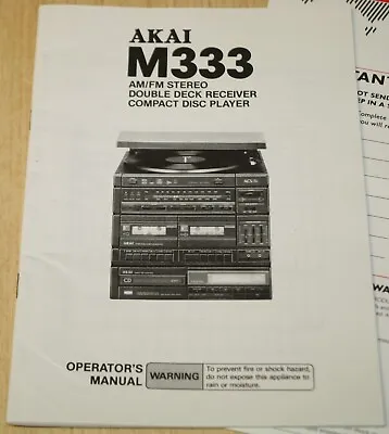 Akai M333 AM/FM Stereo Operator's Manual • $9.99