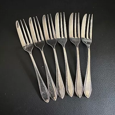 Set Of 6 Vintage Deco Pattern Silver Plate Epns Cake Desert Forks • $36