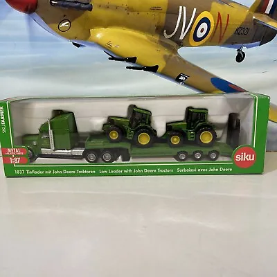 Siku 1837 Farmer Low Loader With 2 John Deere Tractors 1:87 Diecast Model. • £24.50