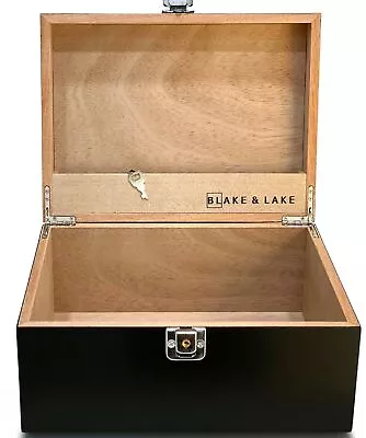 Large Black Wooden Storage And Keepsake Box With Hinged Lid And Lock Key Jewelry • $54.95