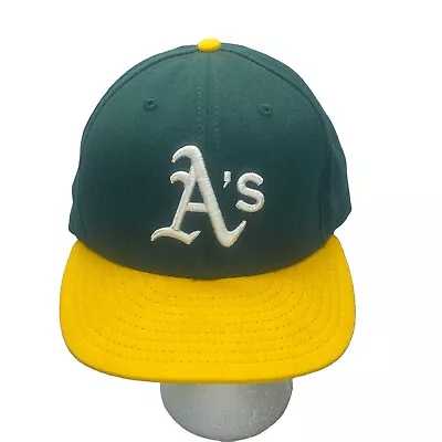Oakland A's Fitted Hat -New Era Cap 7 1/2 Green Yellow MLB 59Fifty Made In USA • $16.99