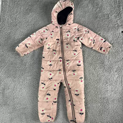 Hanna Andersson Toddler Girl Snow Suit 100cm 4 Pink Blue Floral One Piece Hooded • $29.95