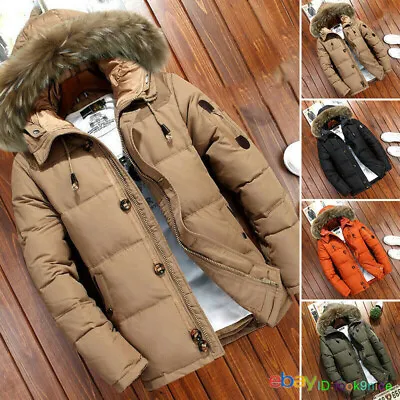$43.98 • Buy Men's Warm Duck Down Jacket Fur Collar Thick Winter Hooded Coat Outwear Parka