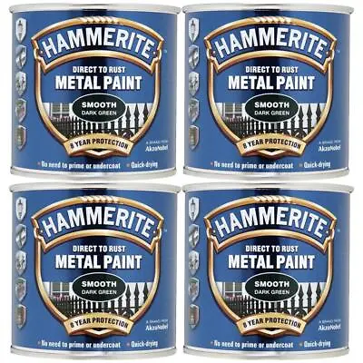 4x Hammerite Direct To Rust Smooth Dark Green Quick Drying Metal Paint 250ml • £31.99