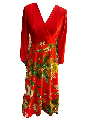 Vintage *ORANGE Retro MCM DRESS Antique Womens Clothing FLORAL Flower 60’s 70’s • $59.95