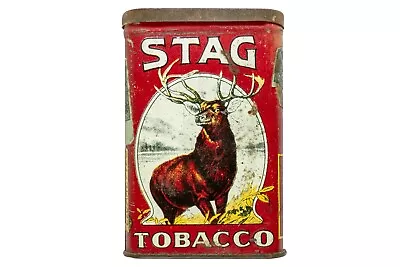 Rare 1910s “Stag  Litho Hinged Pocket  Tobacco Tin In Good Condition • $150