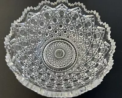 Vintage Cut Glass Bowl Sawtooth Edge Diamond Star Pattern 8  Diameter • $69.99