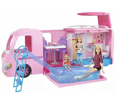Barbie Dream Camper Van PlaySet Pool Water Slide Doll Caravan Gift Set • $202.43