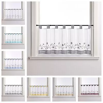 £11.99 • Buy Cafe Net Curtains Kitchen Floral Short Valance Window Drape Sheer Blinds Tab Top