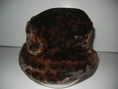 BEN BERGER LUXURY Brown LEOPARD PRINT FAUX FUR HAT Warm Winter Bucket Ski Cap • $31.49