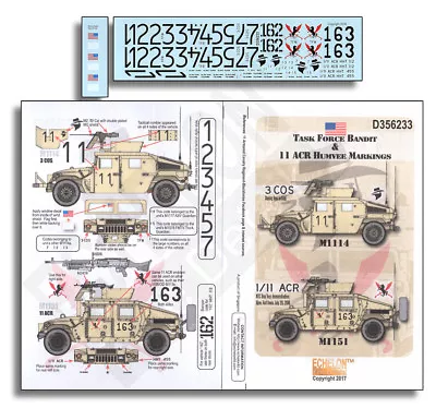 ECHELON FD D356233 1/35 Decals For Task Force Bandit & 11 ACR Humvee Markings • £9.18