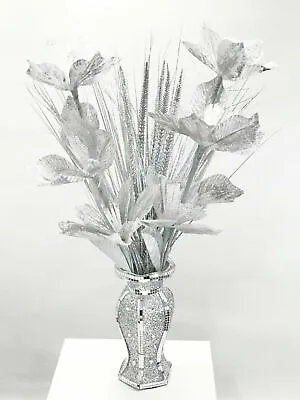 £18.99 • Buy Mosaic Vase And Flowers Diamond Silver Crystal Decorative Mirror Luxury Romany U