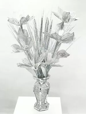 £18.99 • Buy Mosaic Vase And Flowers Diamond Silver Crystal Decorative Mirror Luxury Romany U