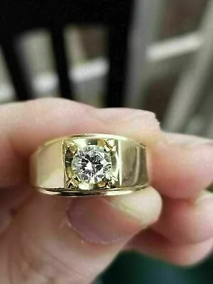 Men's 2.00 Ct Round Cut Lab Created Diamond Pinky Ring 14K Yellow Gold Plated • $120