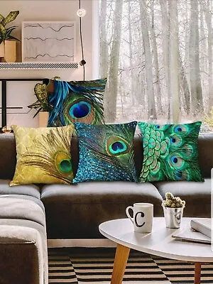 £4.99 • Buy Colorful Peacock Feather Pillow Case Cushion Cover For Sofa, Couch, Bedroom45x45