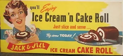 Vintage 1950s Jack & Jill Ice Cream Cake Roll Sign -- Old Store Stock • $10