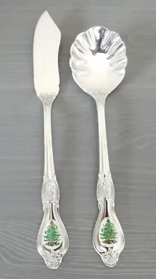 Wallace Spode CHRISTMAS TREE Sugar Spoon & Master Butter Knife 18/10 Flatware • $39.95