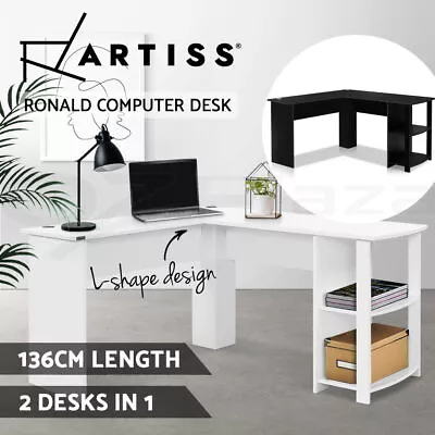 Artiss Office Computer Desk Corner Student Study Table L-Shape Black/White • $143.95