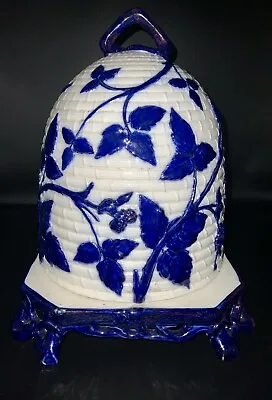 Superb Antique Minton Beehive Cheese D0me.  Majolica .flow Blue C1860 • $1356.47