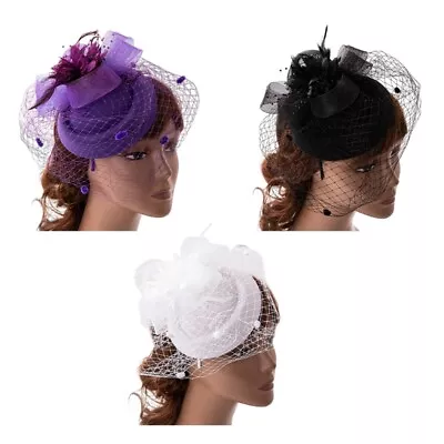 Pillbox Hat Cocktail Tea Party Fascinator Women Fascinator Headband Veil • $7.29