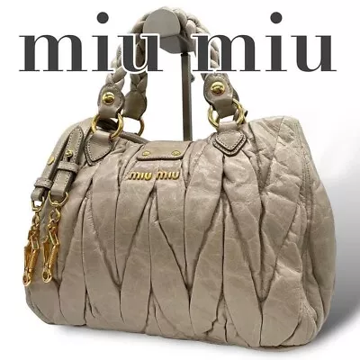 Miu Miu C5 Matelasse Handbag Tote Bag Shoulder Bag Crossbody Gold Hardware Beige • $274