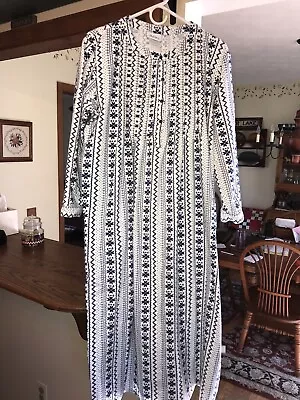 Vermont Country Store Large Long Nightgown Blue Snowflake Pockets Cotton Cottage • $22