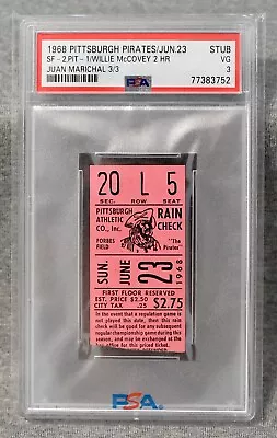 1968 Ticket Stub Willie McCovey 2HRs (#250) Juan Marichal WP 5Ks & 3/3 BAT! • $250