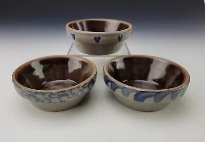 Spongeware Stoneware Crock Bowl Small 3.5” Set Of Three Excellent Condition • $22.89