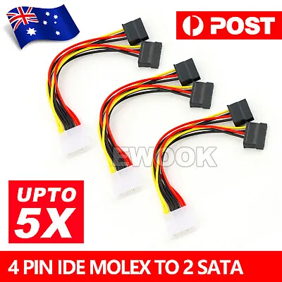 $9.65 • Buy 4 Pin IDE Molex To 2 SATA Power Cable Splitter Adapter 1 Male To 2 Female 15 Pin