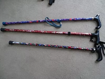 Job Lot Bundle 3x Foldable Handbag Metal Walking Sticks Brightly Coloured • £9.99