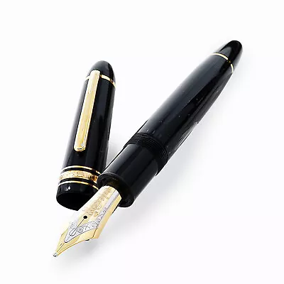 Montblanc Meisterstuck 149 Diplomat Fountain Pen And Black/Gold Crystal Inkwell • $1375