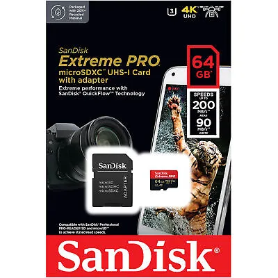 SanDisk 64GB Micro SD SDXC MicroSD TF Class 10 Extreme PRO 200MB/s SDSQXCU • $12.99