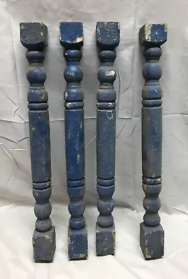 Set 4 Antique Turned 20  Wood Spindles Shabby Colbalt Blue Chic VTG Old 928-23B • $39.95