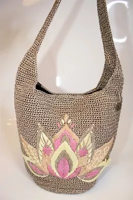 The Sak Floral Embroidered Tan Crocheted 120 Hobo Bag NWD Shoulder Purse Damaged • $10