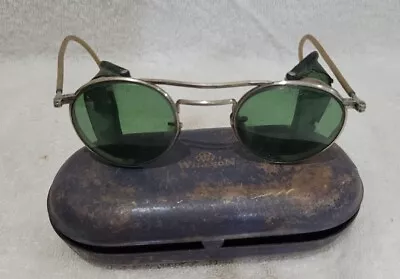 Antique Welding Willson Safety Googles Green Lens Side Shield Steampunk Rare • $50