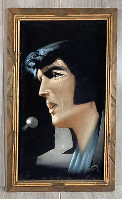 Elvis Presley Vintage 1970's Black Velvet Oil Painting Crying Mexico 22  X 13  • $89.95