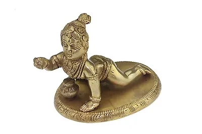 Bal Ladu Gopal Matki Crawling Brass Murti/Statue -10cm X 8cm X 11.5cm - 850gm • £34.99