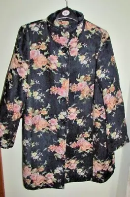 Ladies Navy Floral Tapestry Effect Coat With Velvet Collar By Roman Size XL(20) • £2.99